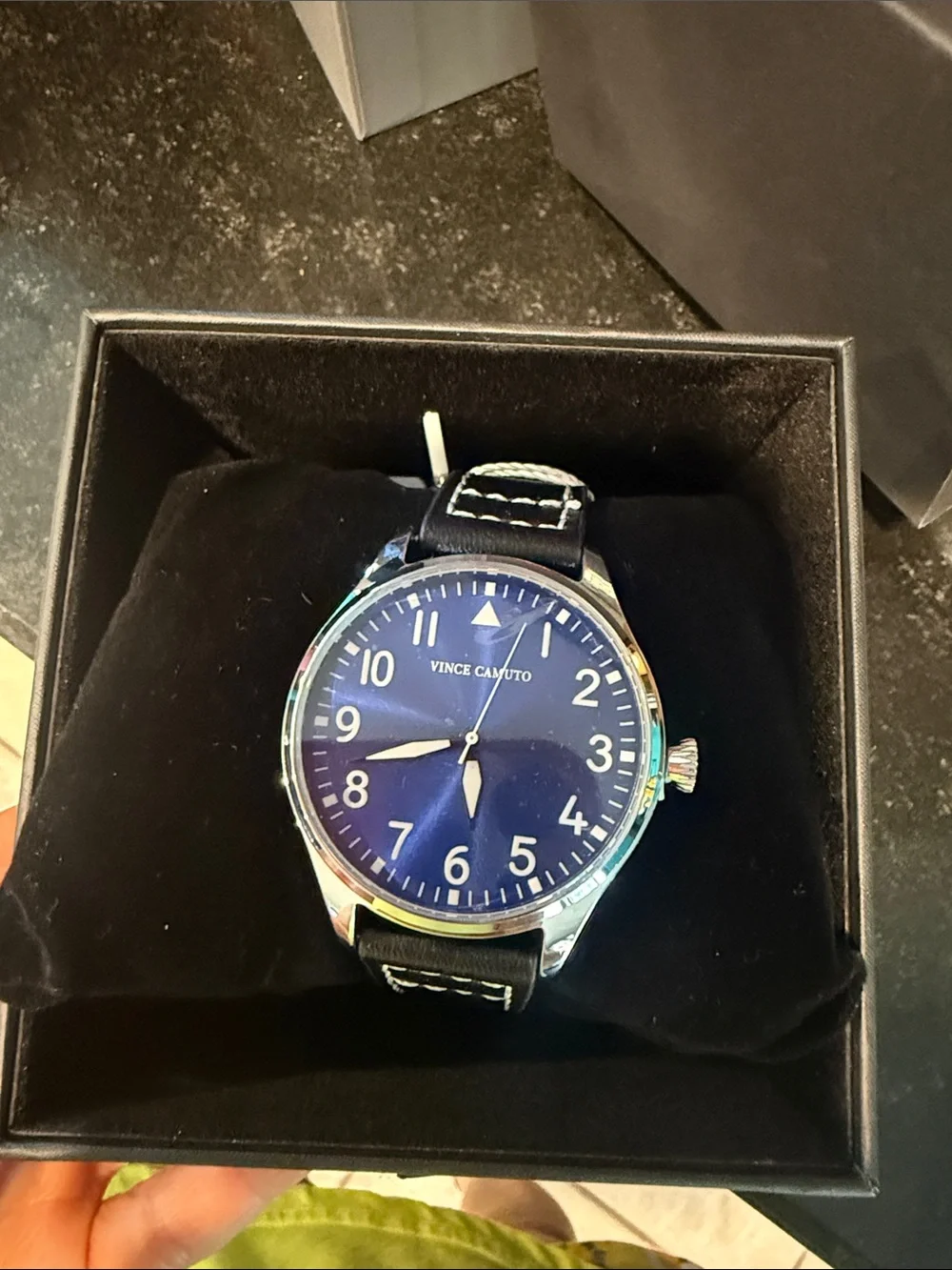 Vince Camuto Men's ALDO watch Navy Blue Dial Watch with Black Leather Strap BNWT